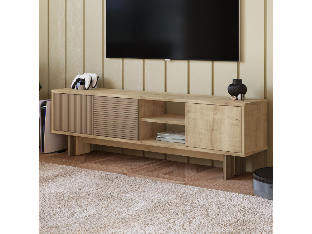 Drewniany stojak pod telewizor "Ravello" - 150 x 30 x 45 cm - Beżowy