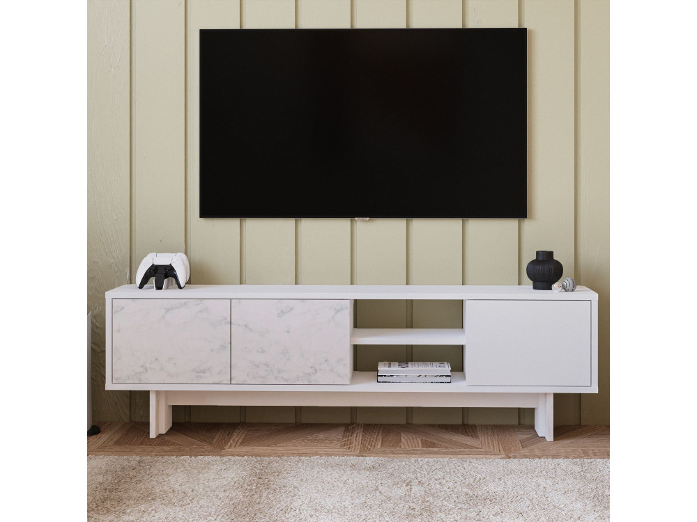 Drewniana podstawa pod telewizor "Ravello" - 150 x 30 x 45 cm - Biały