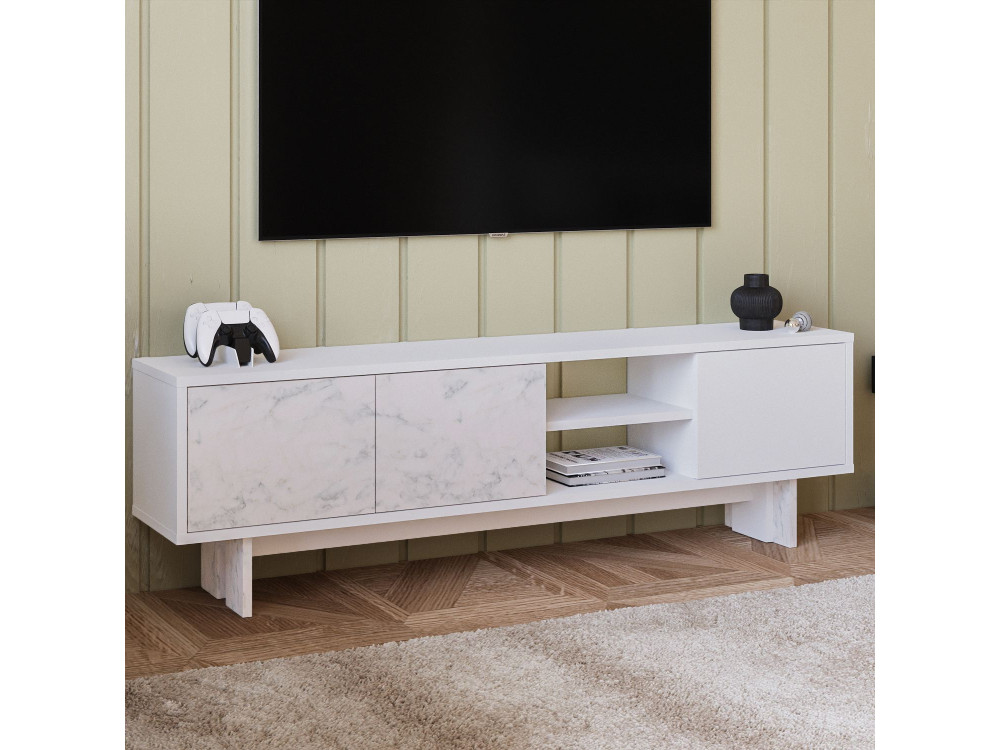 Drewniana podstawa pod telewizor "Ravello" - 150 x 30 x 45 cm - Biały