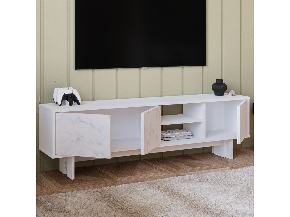 Drewniana podstawa pod telewizor "Ravello" - 150 x 30 x 45 cm - Biały