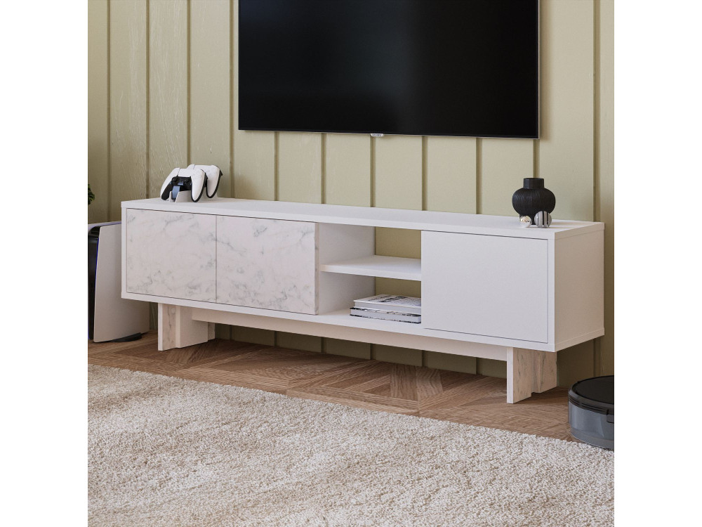 Drewniana podstawa pod telewizor "Ravello" - 150 x 30 x 45 cm - Biały
