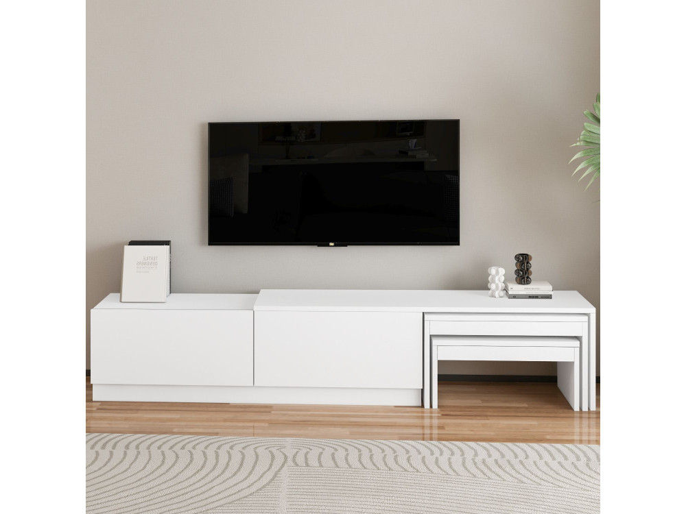 Drewniana podstawa pod telewizor "Nest" - 180 x 30 x 36 cm - Biały