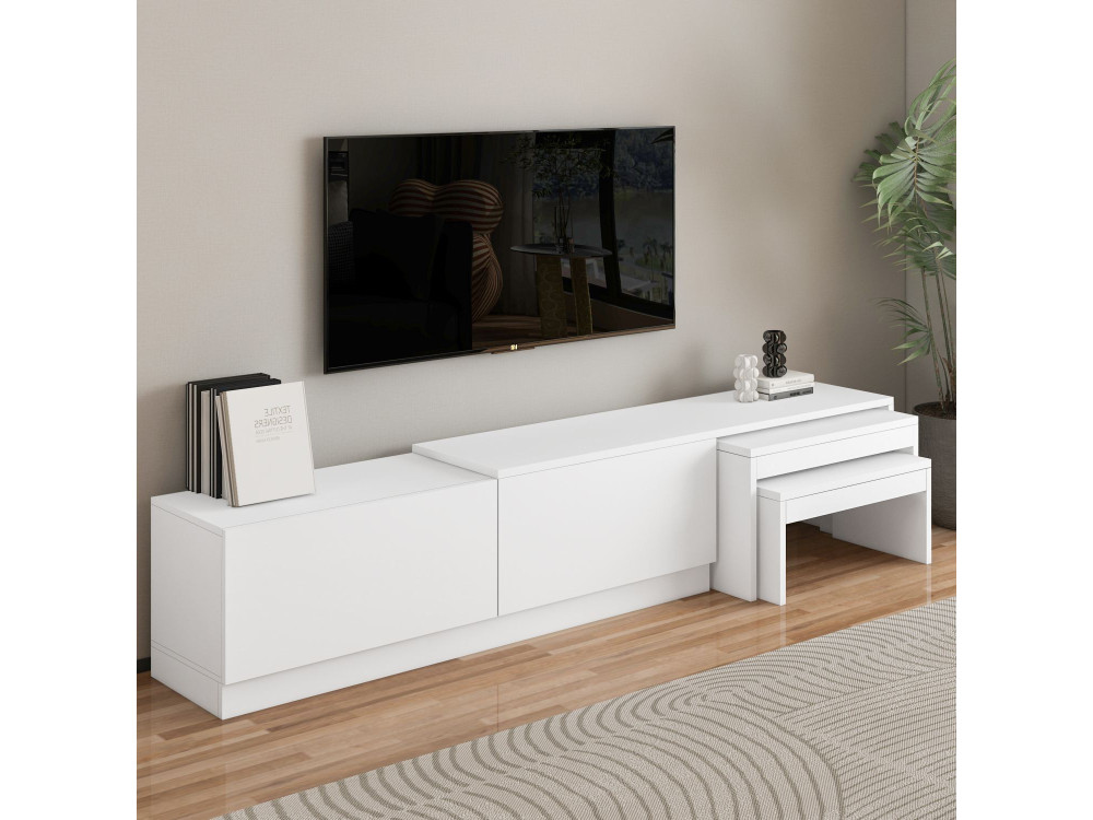 Drewniana podstawa pod telewizor "Nest" - 180 x 30 x 36 cm - Biały