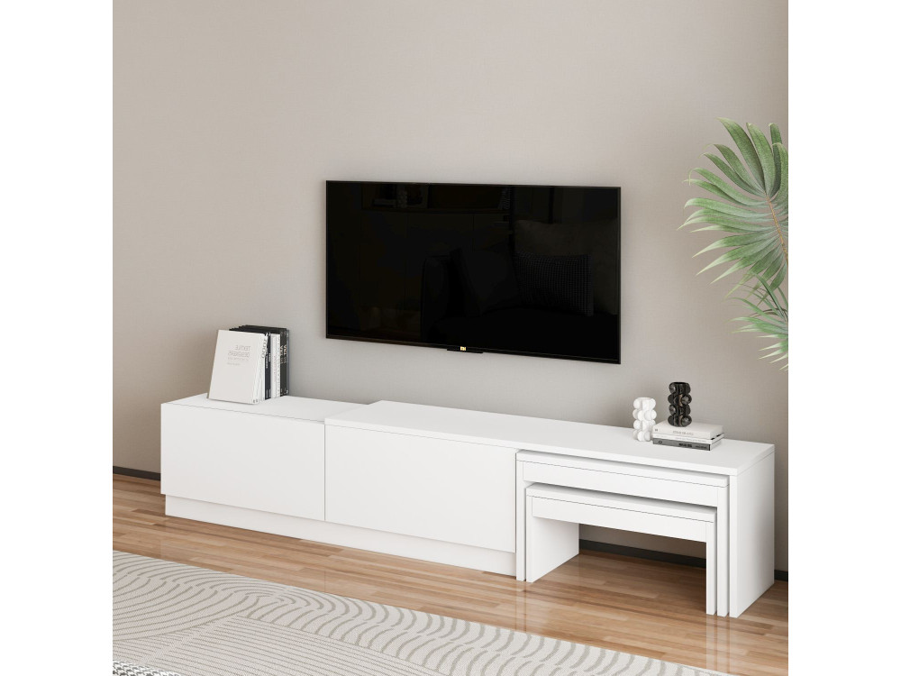 Drewniana podstawa pod telewizor "Nest" - 180 x 30 x 36 cm - Biały