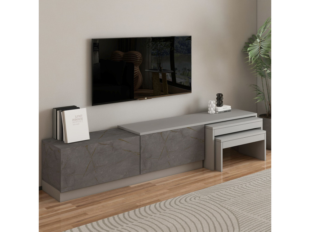Drewniana podstawa pod telewizor "Nest" - 180 x 30 x 36 cm - Szary