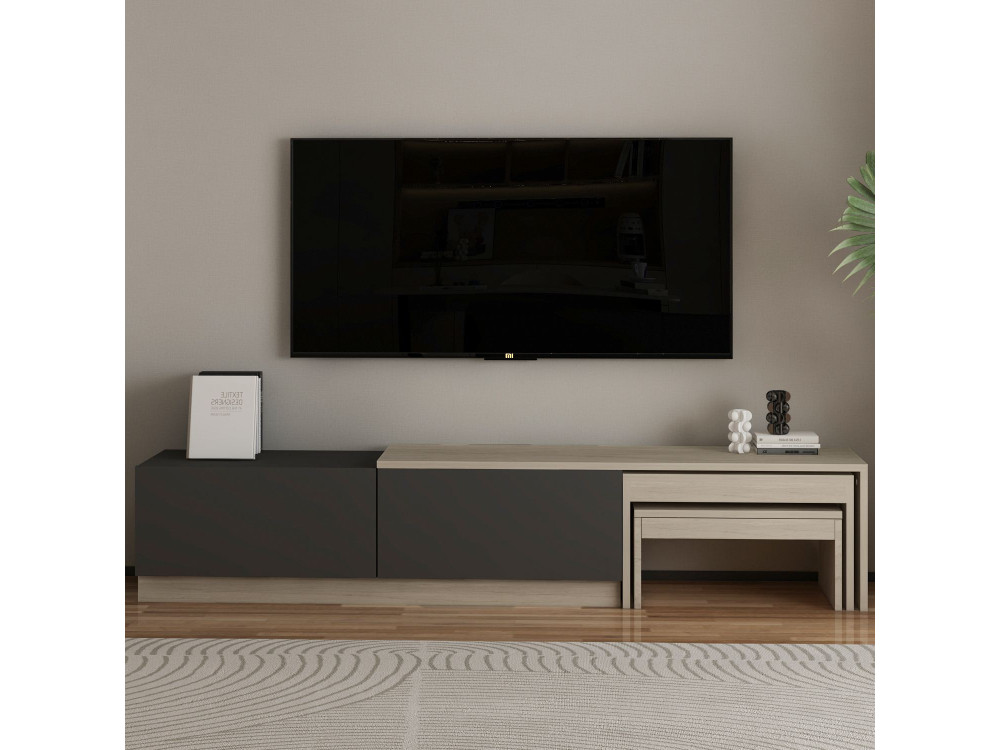 Drewniana podstawa pod telewizor "Nest" - 180 x 30 x 36 cm - Antracytowy szary