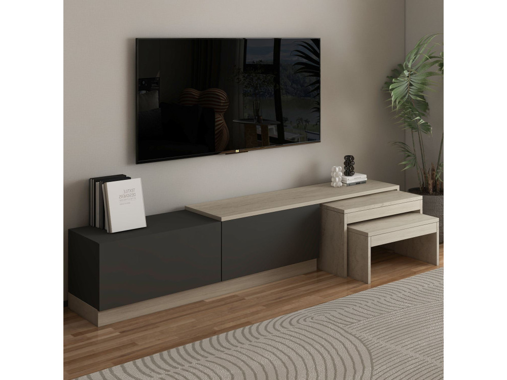 Drewniana podstawa pod telewizor "Nest" - 180 x 30 x 36 cm - Antracytowy szary