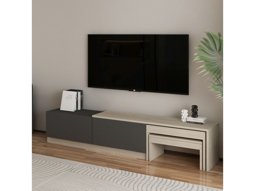 Drewniana podstawa pod telewizor "Nest" - 180 x 30 x 36 cm - Antracytowy szary