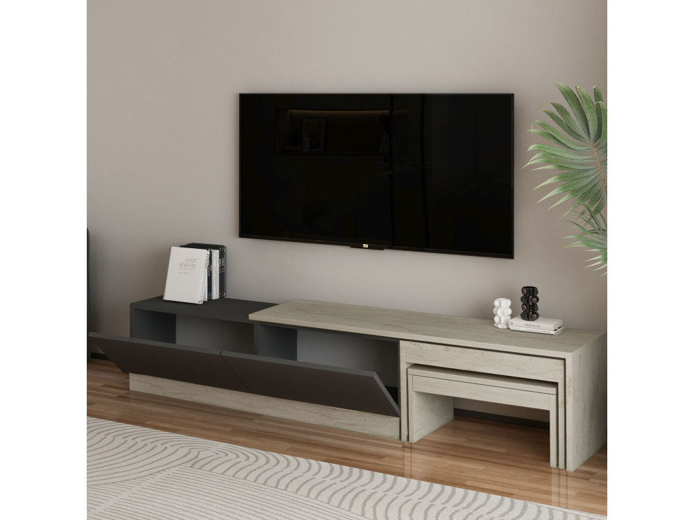Drewniana podstawa pod telewizor "Nest" - 180 x 30 x 36 cm - Antracytowy szary