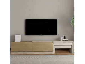 Drewniany stojak na telewizor "Nest" - 180 x 30 x 36 cm - Beżowy