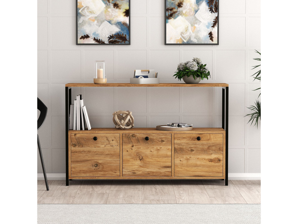 Drewniany kredens "Nero" - 120 x 30 x 75 cm - Czarna sosna atlantycka