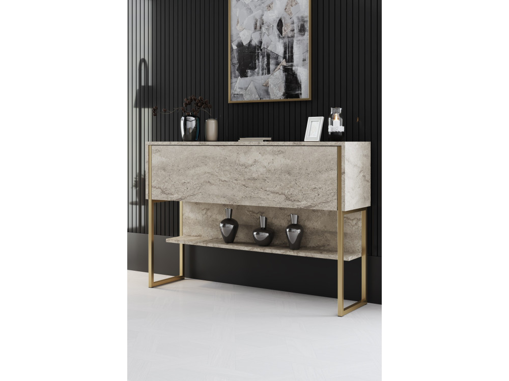 Drewniana konsola "Luxe" - 120 x 30 x 80 cm - Złoty trawertyn
