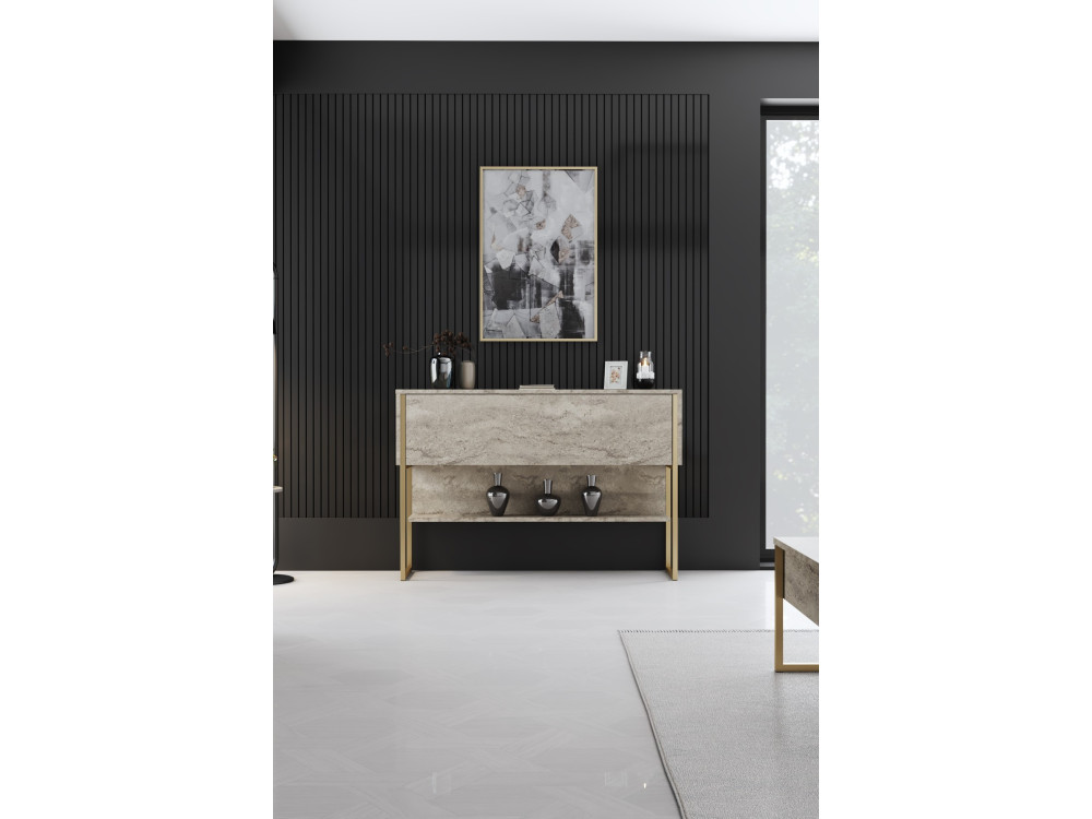 Drewniana konsola "Luxe" - 120 x 30 x 80 cm - Złoty trawertyn