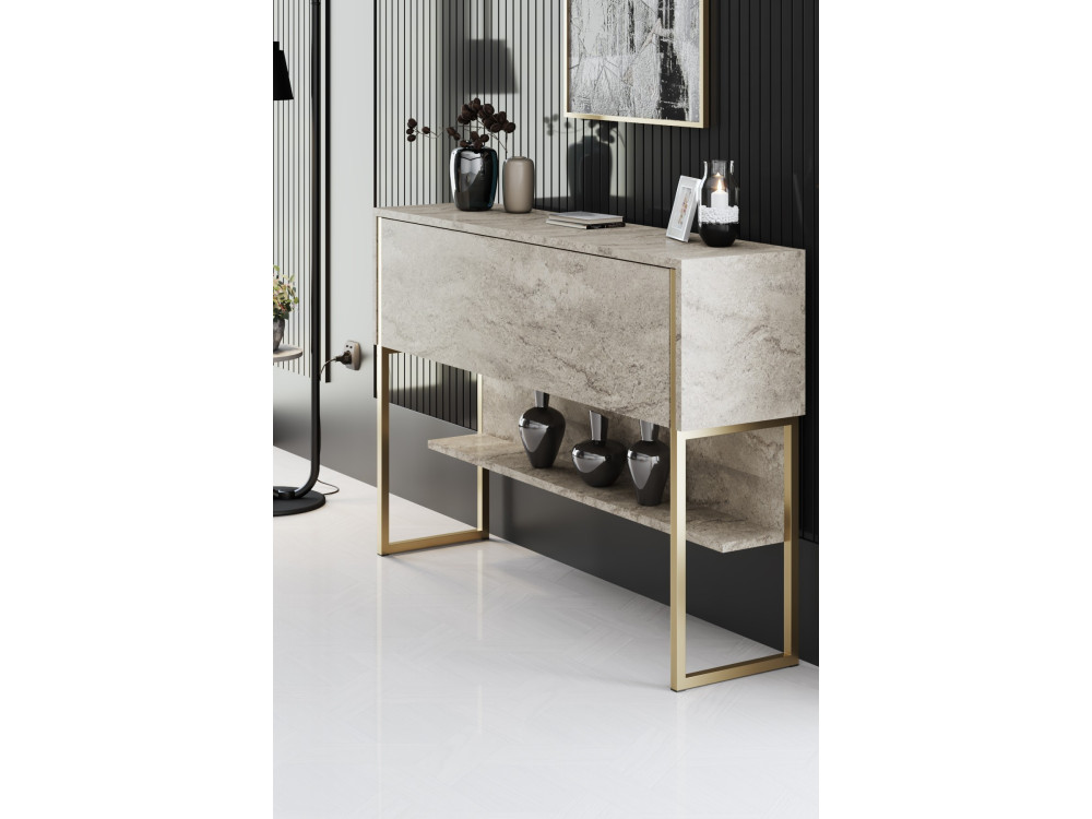 Drewniana konsola "Luxe" - 120 x 30 x 80 cm - Złoty trawertyn