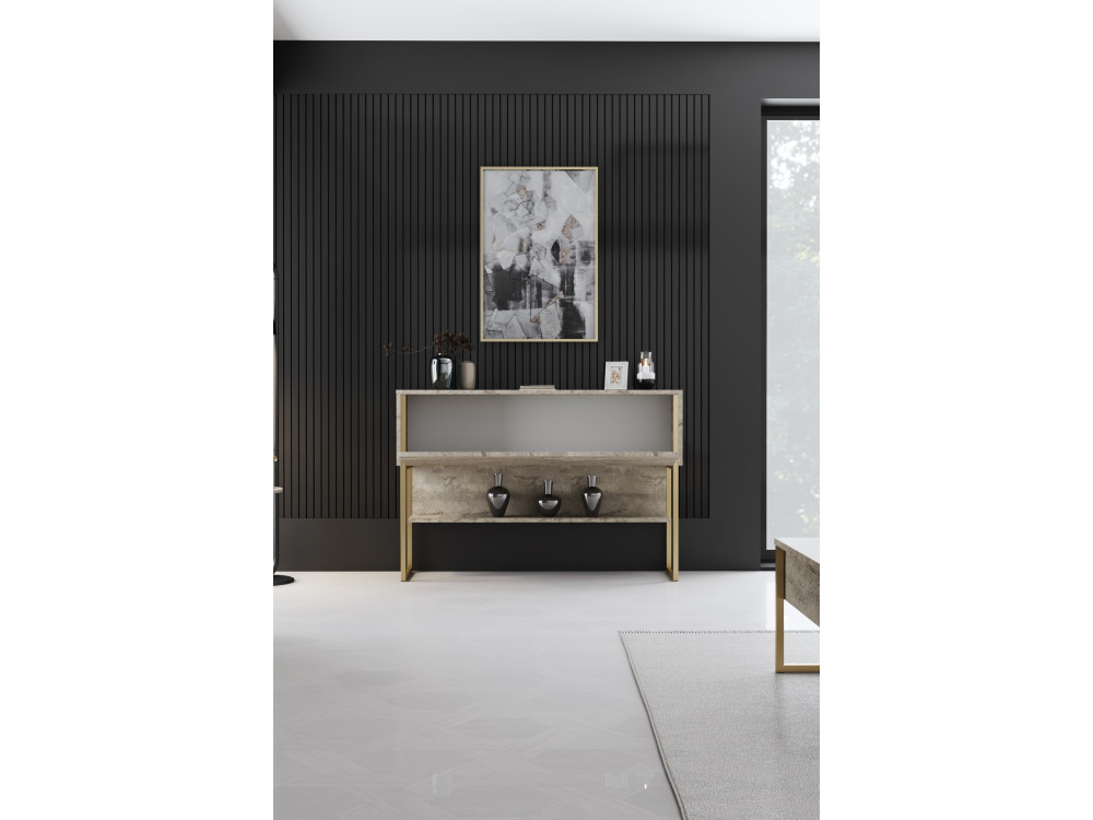 Drewniana konsola "Luxe" - 120 x 30 x 80 cm - Złoty trawertyn