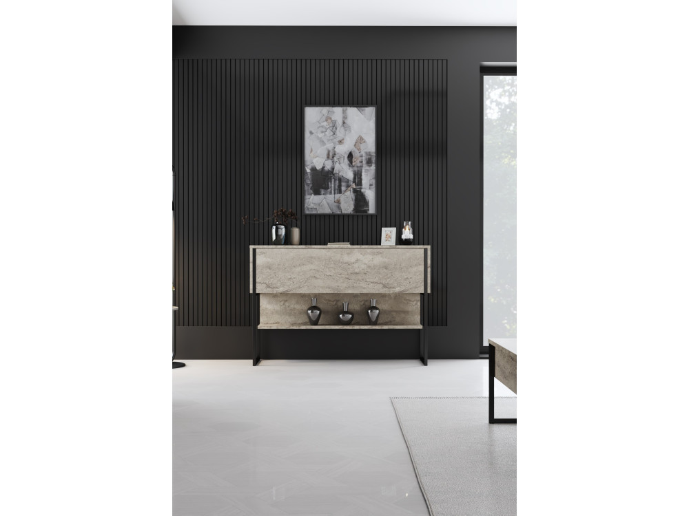 Drewniana konsola "Luxe" - 120 x 30 x 80 cm - Czarny trawertyn