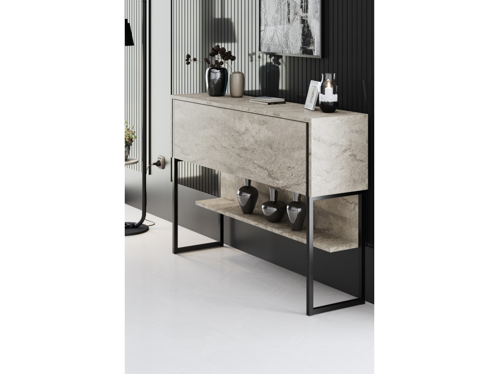 Drewniana konsola "Luxe" - 120 x 30 x 80 cm - Czarny trawertyn