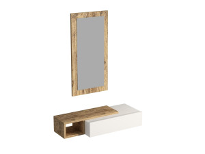 Drewniana konsola "Vien" z lustrem - 82 x 29 x 15 cm - Biały