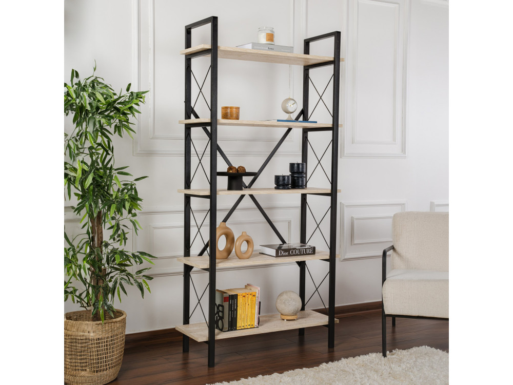 Drewniany regał "Elysian" - 90 x 33 x 180 cm - TravertineBlack