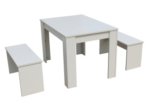 Stolik „Tino” z 2 ławkami - 110 x 74 x 70 cm - Biały