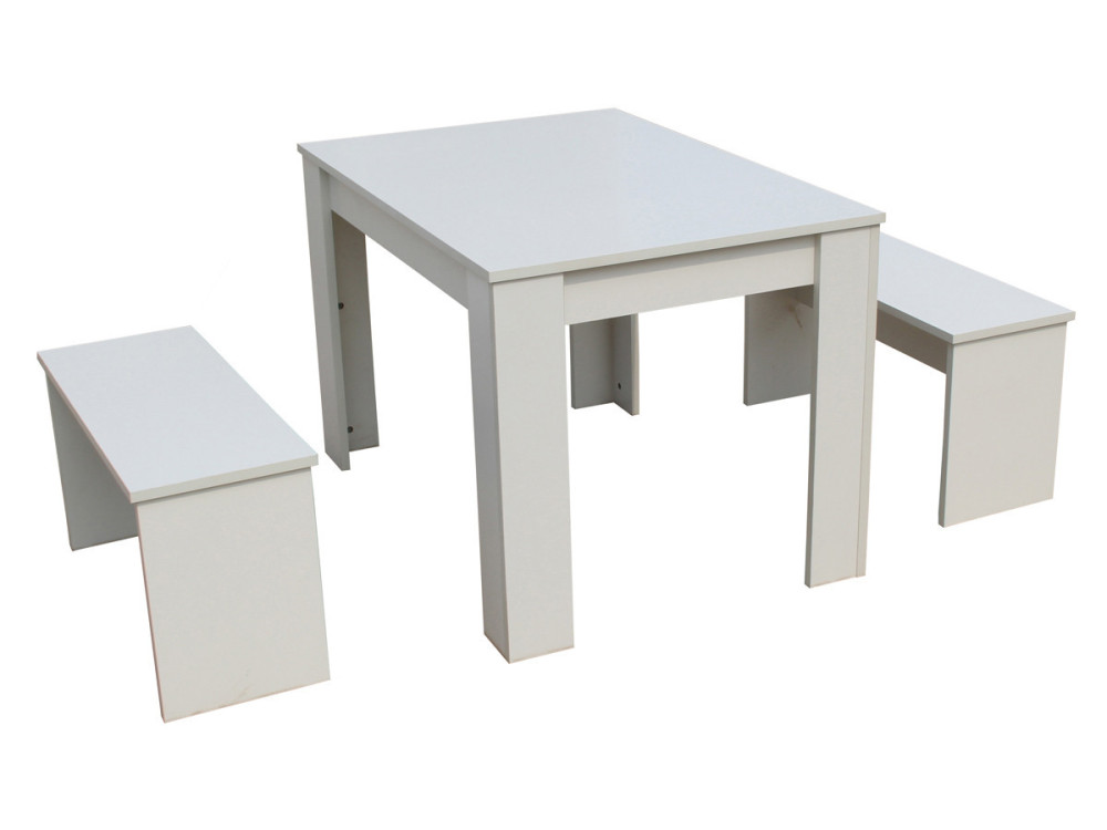 Stolik „Tino” z 2 ławkami - 110 x 74 x 70 cm - Biały