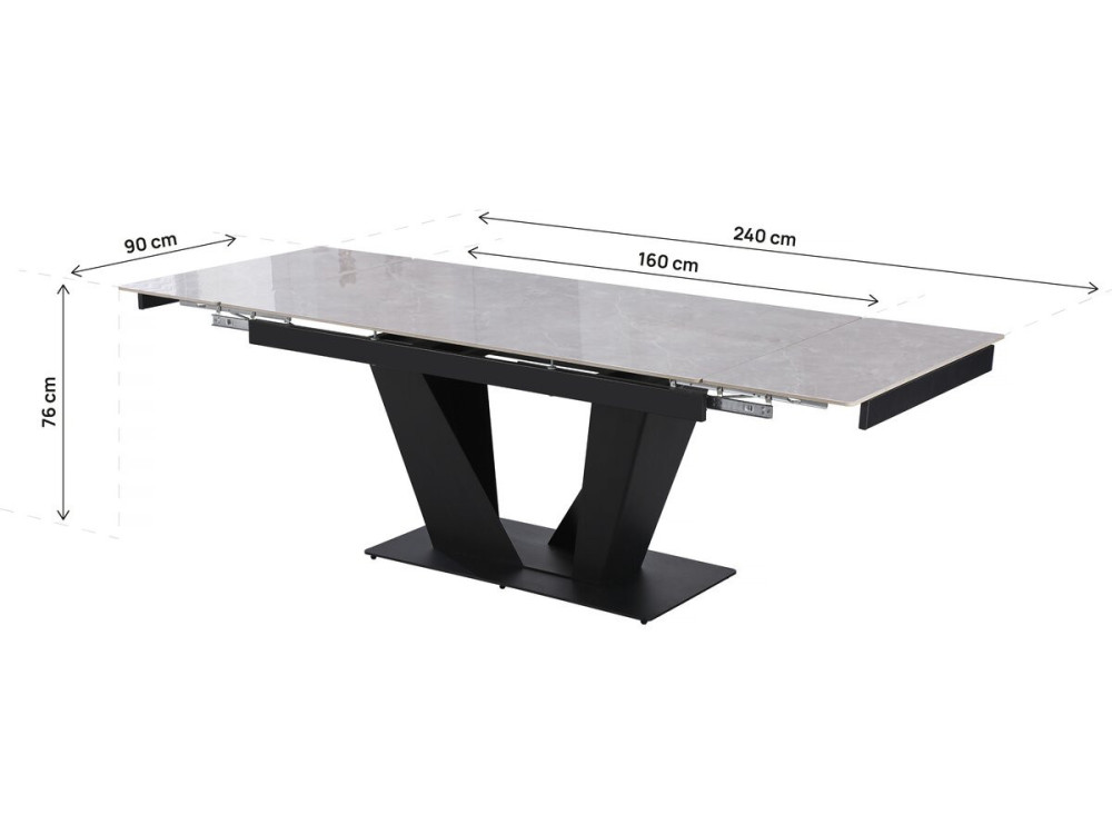 Rozkładany stół jadalny z ceramiki - 160/240 cm - 6 do 10 osób "Nova" - Marmurowo-szary