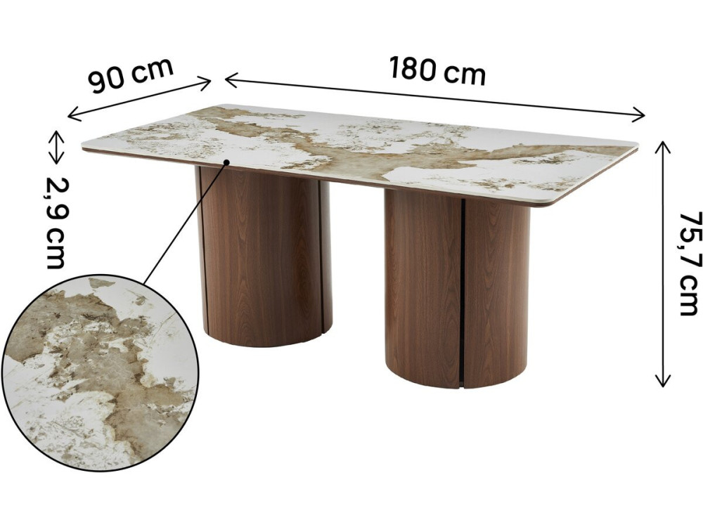 Prostokątny ceramiczny stół do jadalni Pendora "Milano" - 6 miejsc - Brązowy