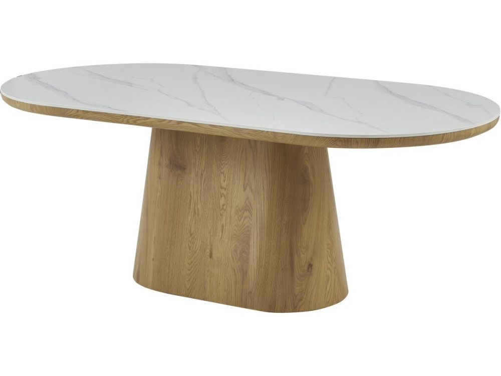 Owalny drewniany stół ceramiczny "Bellagio" - 8 miejsc - Biały i brązowy