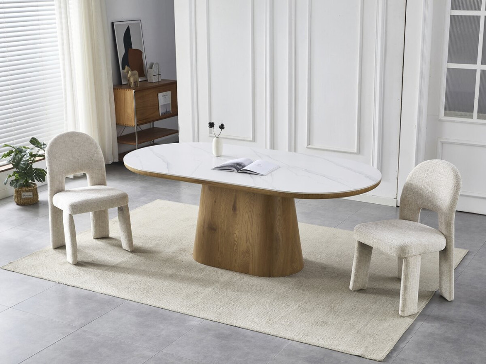 Owalny drewniany stół ceramiczny "Bellagio" - 8 miejsc - Biały i brązowy