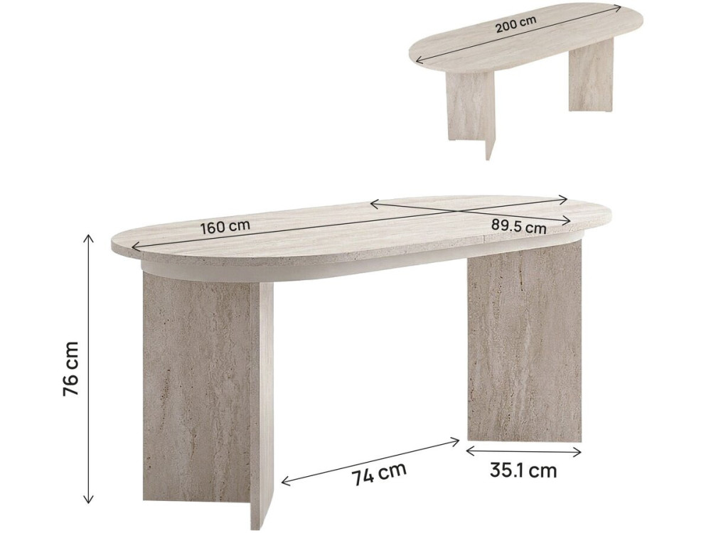 Drewniany rozkładany stół 160/200 cm "Sorell" - 8 miejsc - Trawertyn