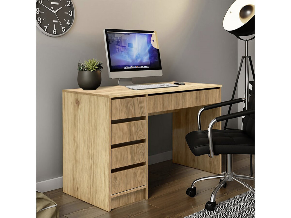 Drewniane biurko "Malika" z 5 szufladami - 120 x 75 x 55 cm - Brązowy