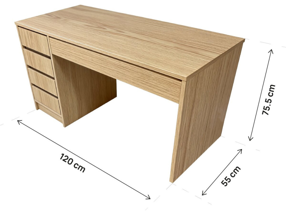 Drewniane biurko "Malika" z 5 szufladami - 120 x 75 x 55 cm - Brązowy