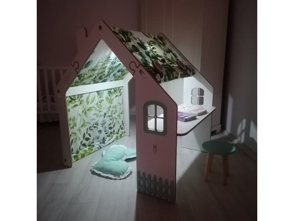 Drewniany domek dla dzieci "Bianelli" z biurkiem - 114 x 93 x 120 cm - biały / miętowy