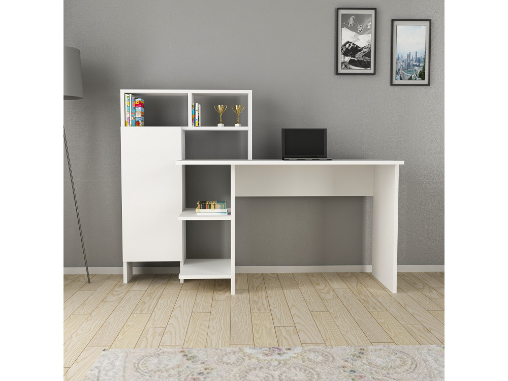 Drewniane biurko "Bugra" - 135 x 60 x 111 cm - Biały