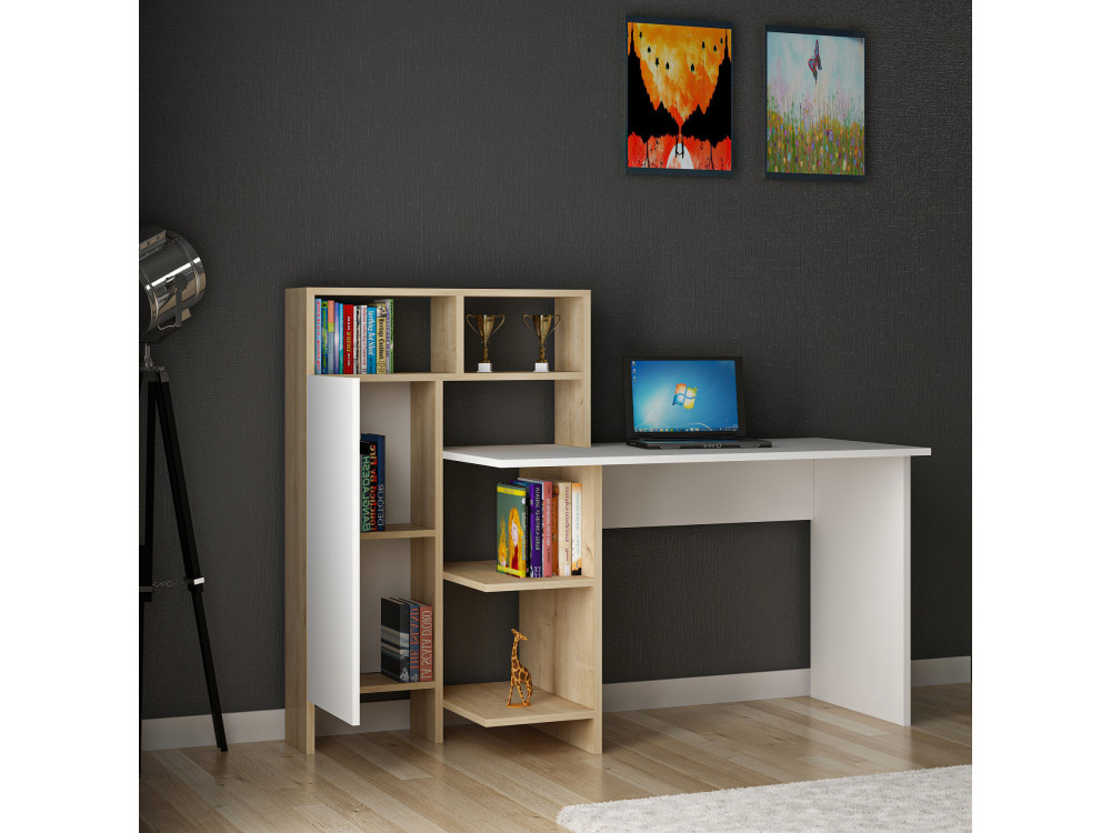 Drewniane biurko "Bugra" - 135 x 60 x 111 cm - Biały