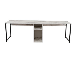 Podwójne biurko "Twin" z 2 drewnianymi półkami - 240 x 60 x 74 cm - Marmurkowa biel
