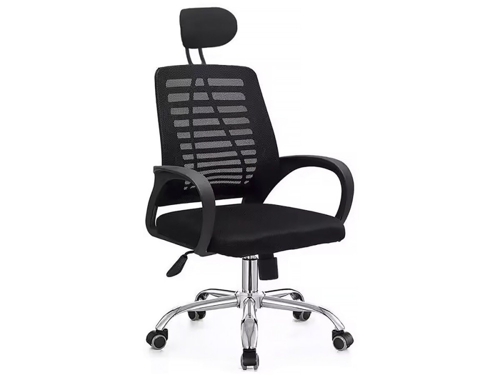 Ergonomiczny fotel biurowy „Sébastien” z regulacją wysokości i zagłówkiem – czarny
