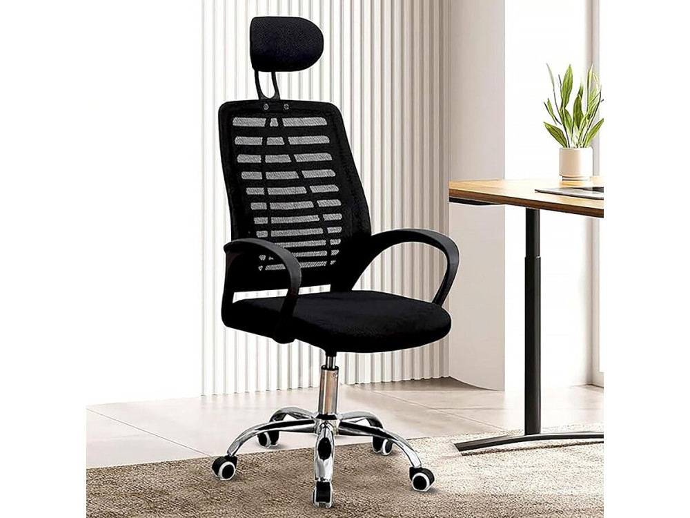 Ergonomiczny fotel biurowy „Sébastien” z regulacją wysokości i zagłówkiem – czarny