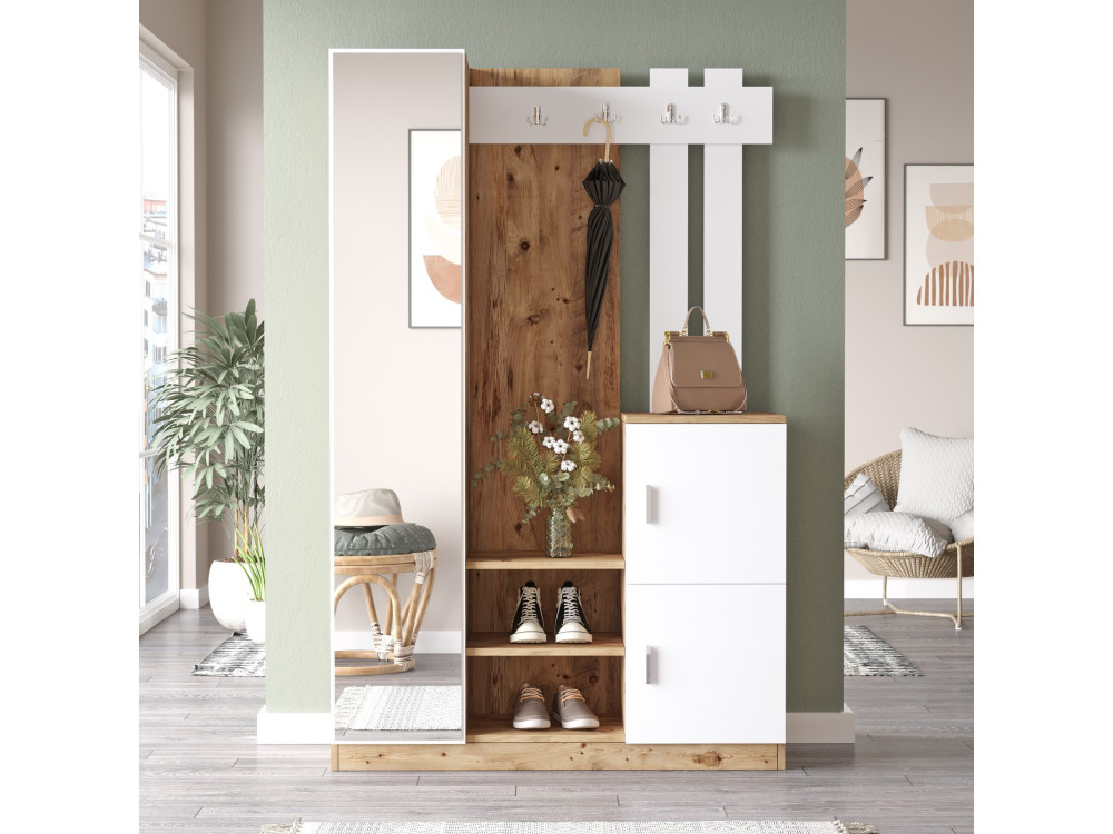 Drewniana szafka do przedpokoju "DD7" - 113 x 37 x 179 cm - Biały