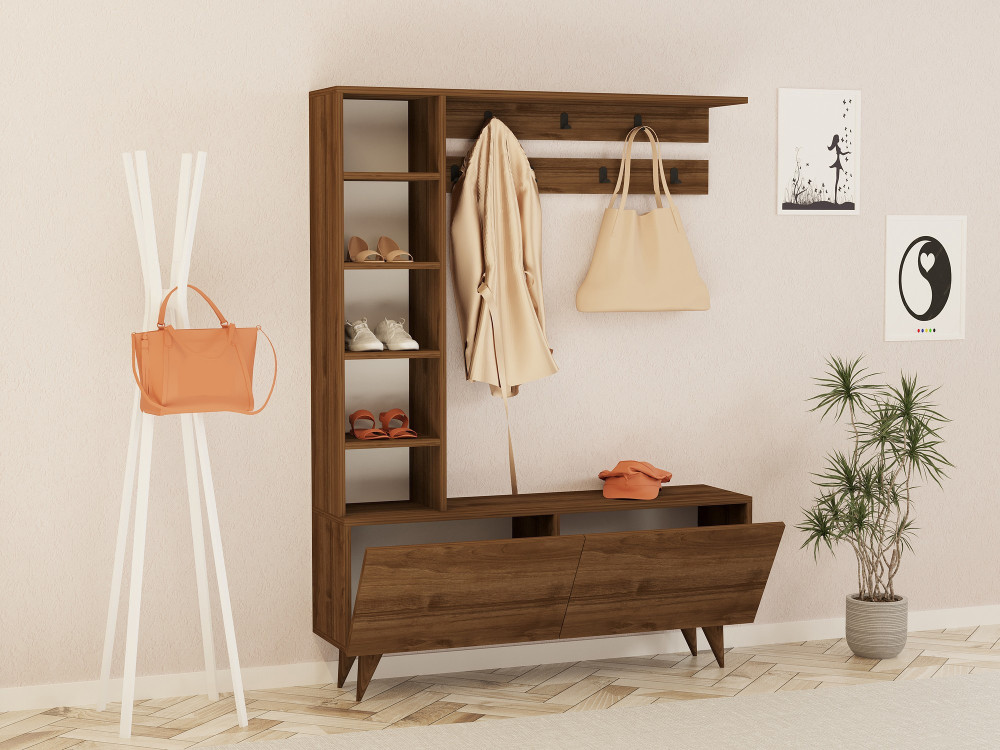 Drewniana szafka do przedpokoju „Hale” – 120 x 32 x 161 cm – orzech