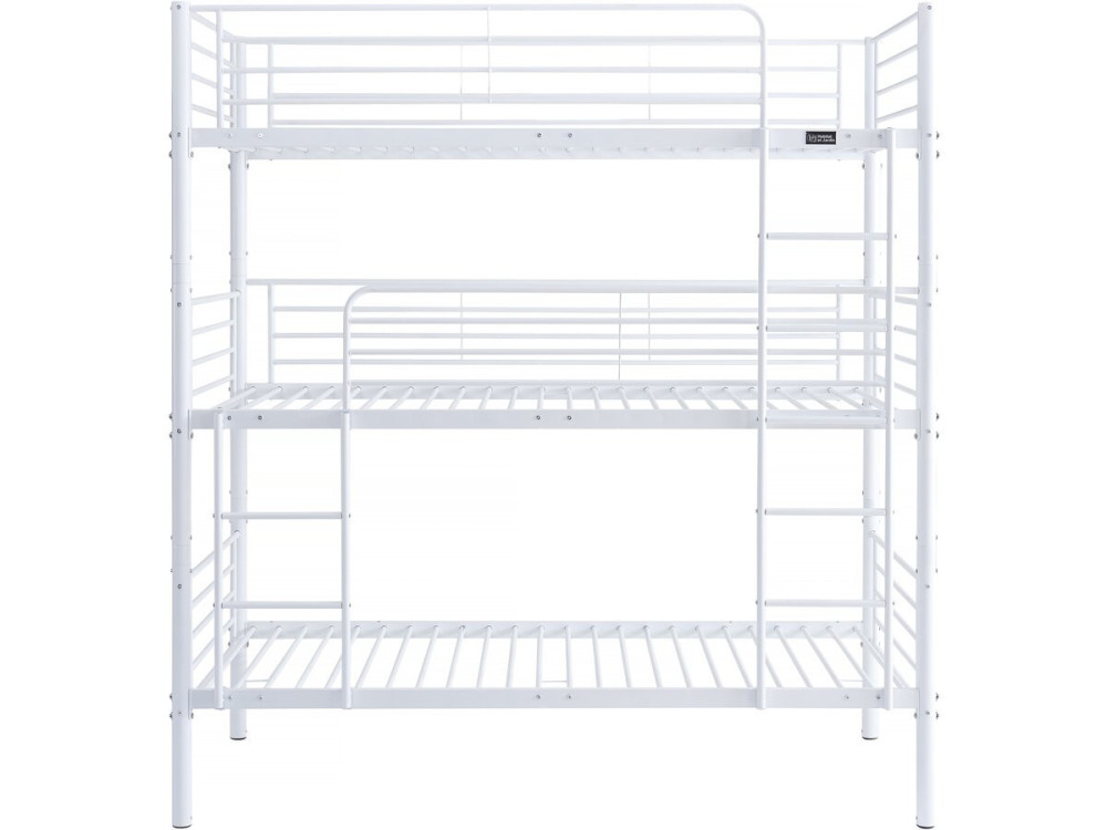 Łóżko piętrowe metalowe trzyosobowe Havin - 90 x 190 cm - białe