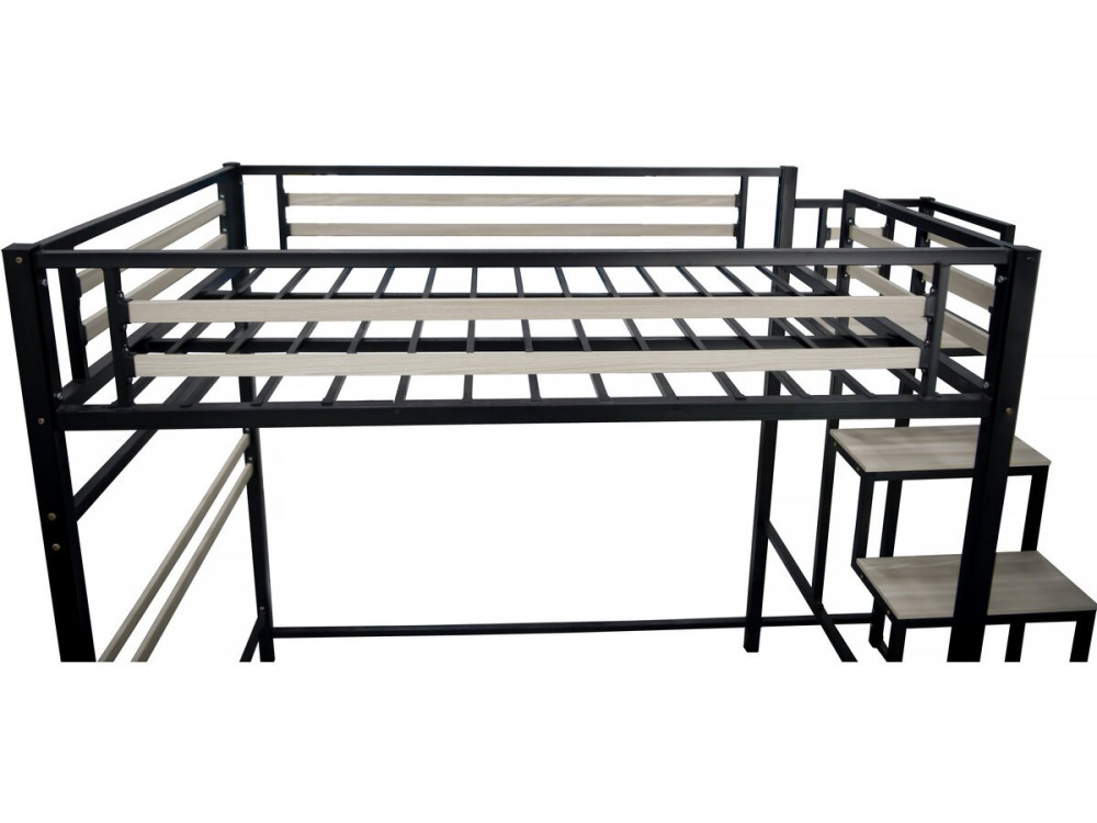 Łóżko piętrowe metalowe ze schodami "LENA" - 140 x 190 cm - Czarne