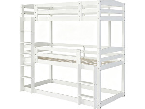Drewniane łóżko piętrowe z drabinką „Sephora” – 90 x 190 cm – białe