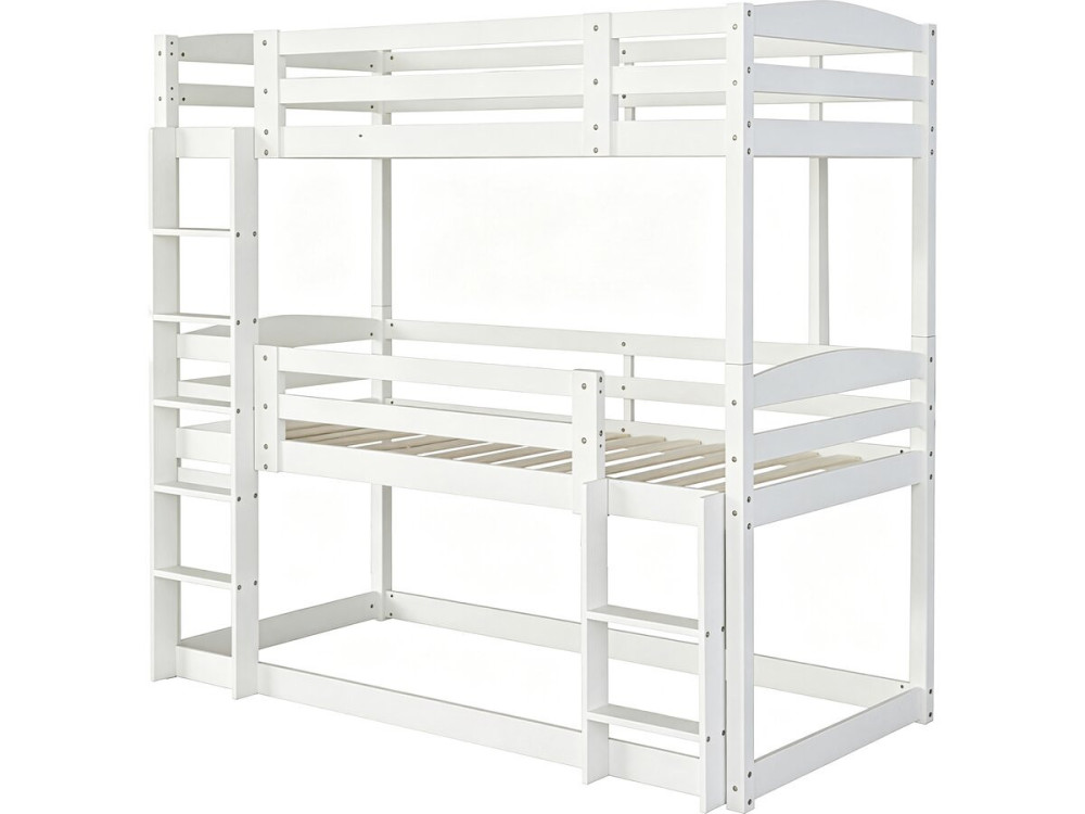 Drewniane łóżko piętrowe z drabinką „Sephora” – 90 x 190 cm – białe