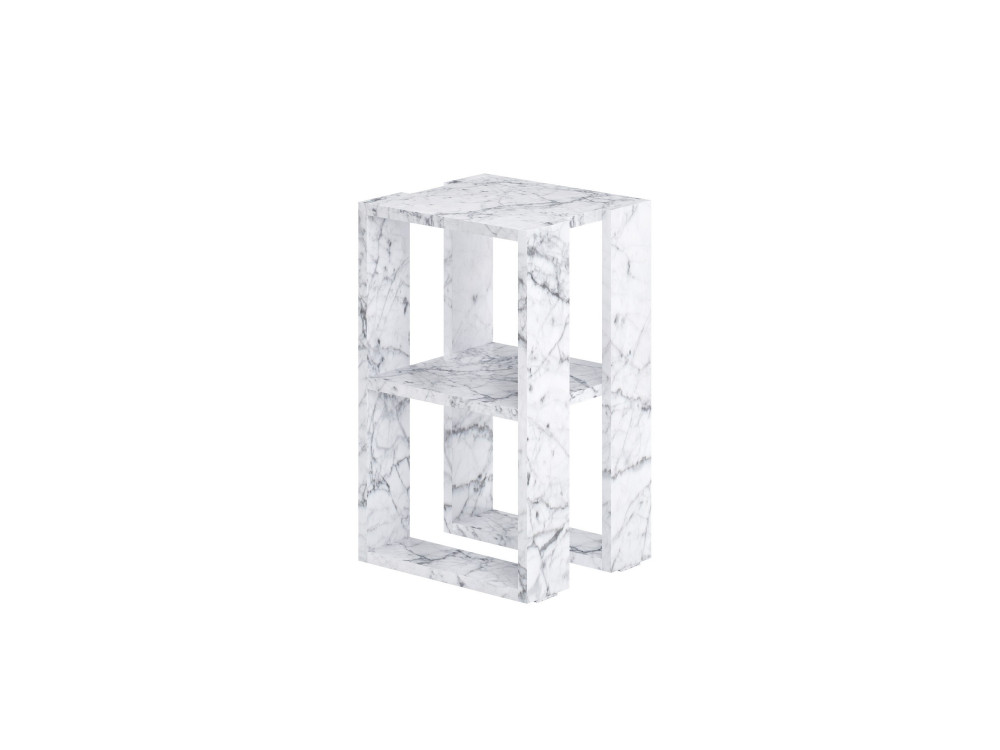 Drewniana szafka nocna "Lonie" 30 x 30 x 55 cm - marmur Carrara