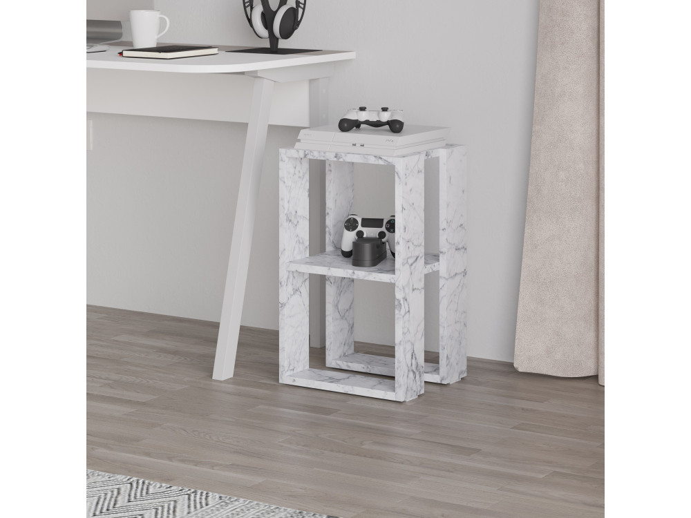 Drewniana szafka nocna "Lonie" 30 x 30 x 55 cm - marmur Carrara