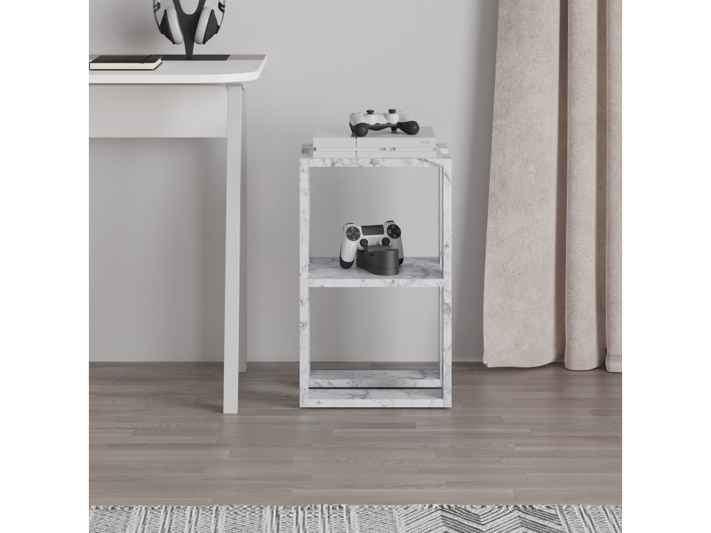 Drewniana szafka nocna "Lonie" 30 x 30 x 55 cm - marmur Carrara