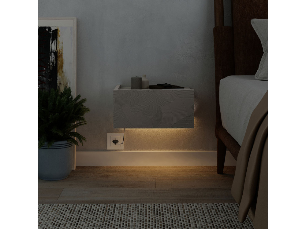 Drewniany stolik nocny "Onda" z oświetleniem LED - 38 x 31 x 18 cm - Beżowy