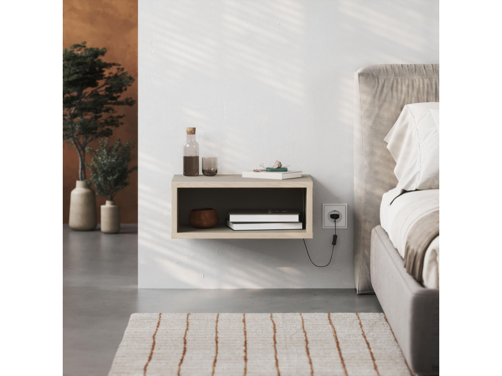 Drewniana szafka nocna "Brik" z oświetleniem LED - 45 x 30 x 18 cm - Piaskowiec