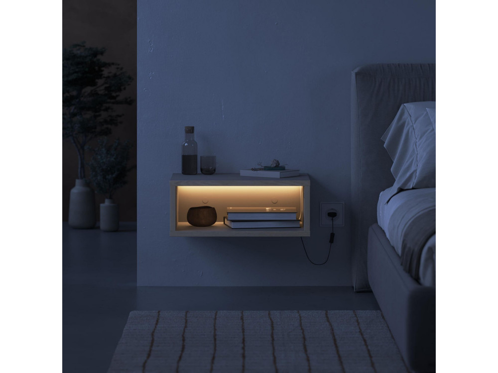 Drewniana szafka nocna "Brik" z oświetleniem LED - 45 x 30 x 18 cm - Piaskowiec